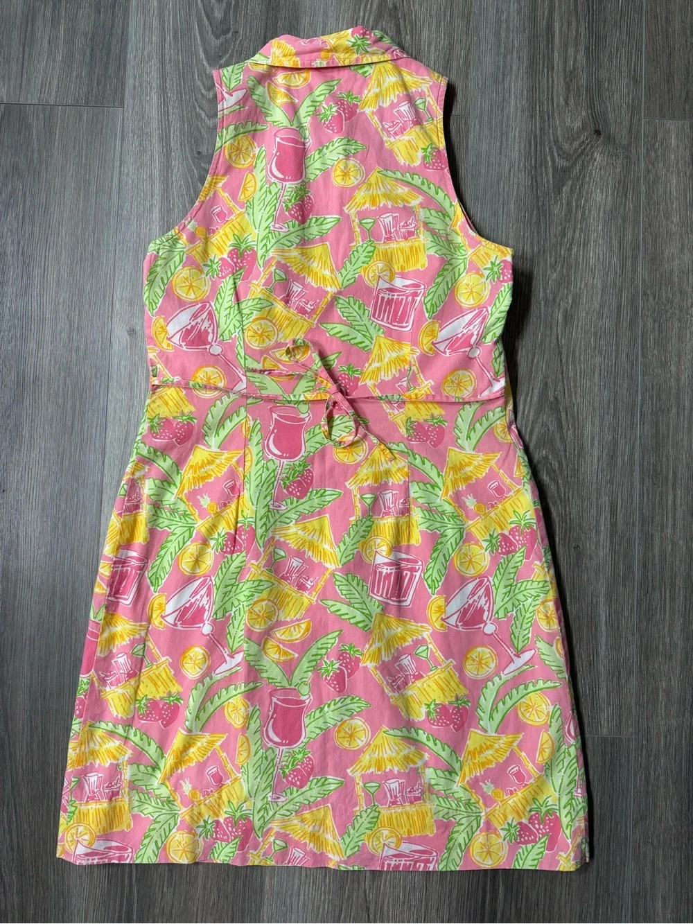 Lilly Pulitzer Pink Cocktail Tiki Print Sleeveless Shirt Dress 4 Cotton Preppy - Picture 8 of 11